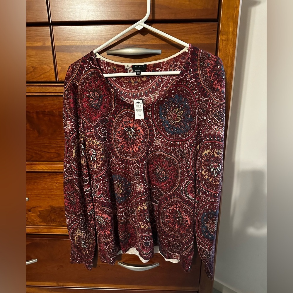 Talbots Soft Wool Lightweight Printed Knit Top -XLP. NWT.